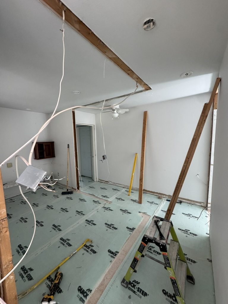 Pre-drywall smart home wiring rough-in on a Monday demo day
